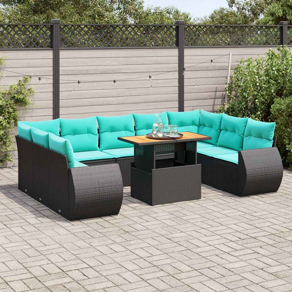 Set Divani da Giardino 10pz con Cuscini in Polyrattan Nero 3327305