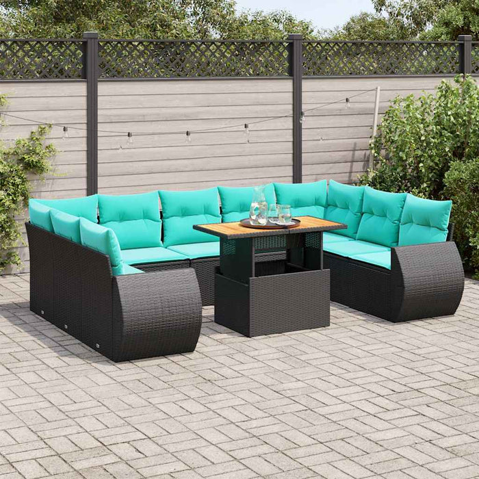 Set Divani da Giardino 10pz con Cuscini in Polyrattan Nero 3327305