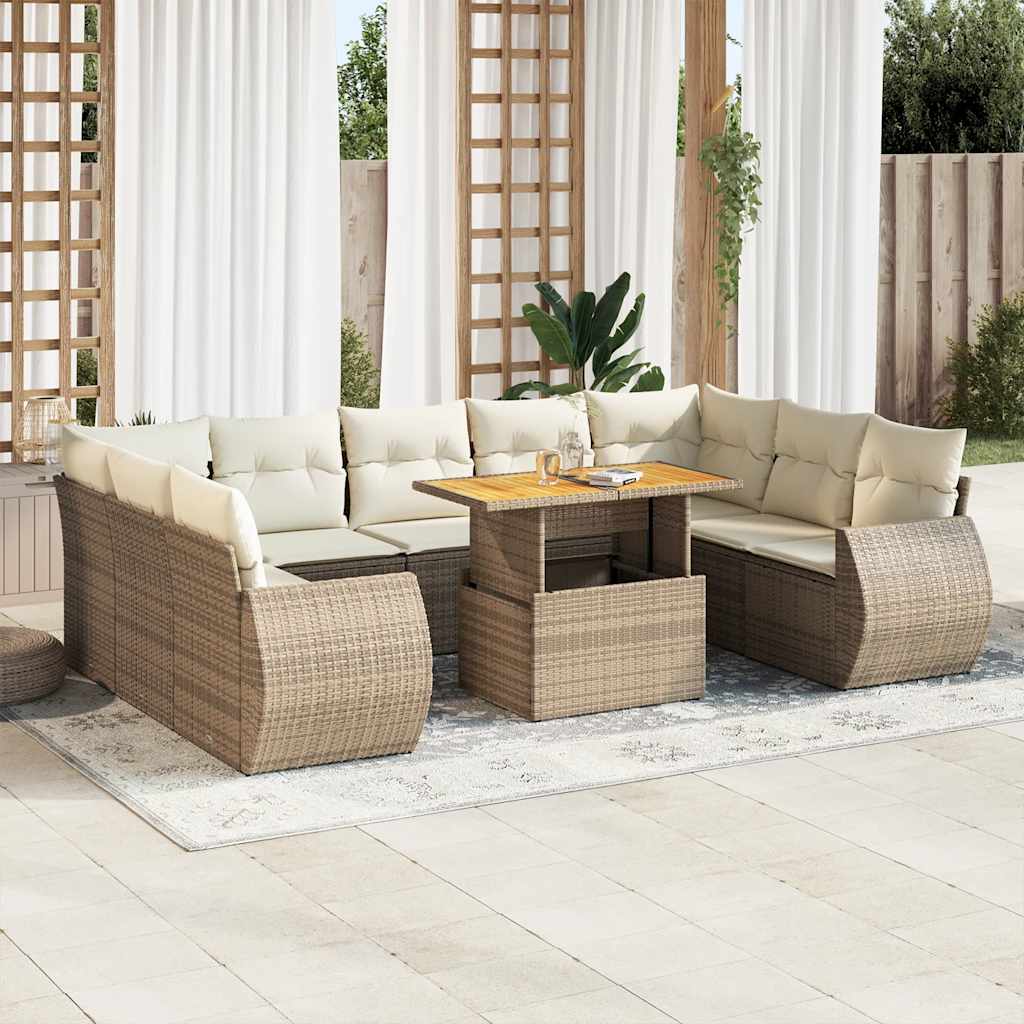 Set Divano da Giardino 10 pz con Cuscini Beige in Polyrattan 3327306