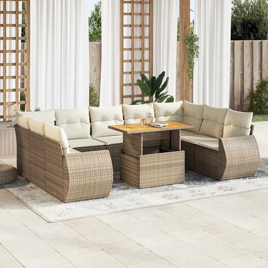 Set Divano da Giardino 10 pz con Cuscini Beige in Polyrattan 3327306