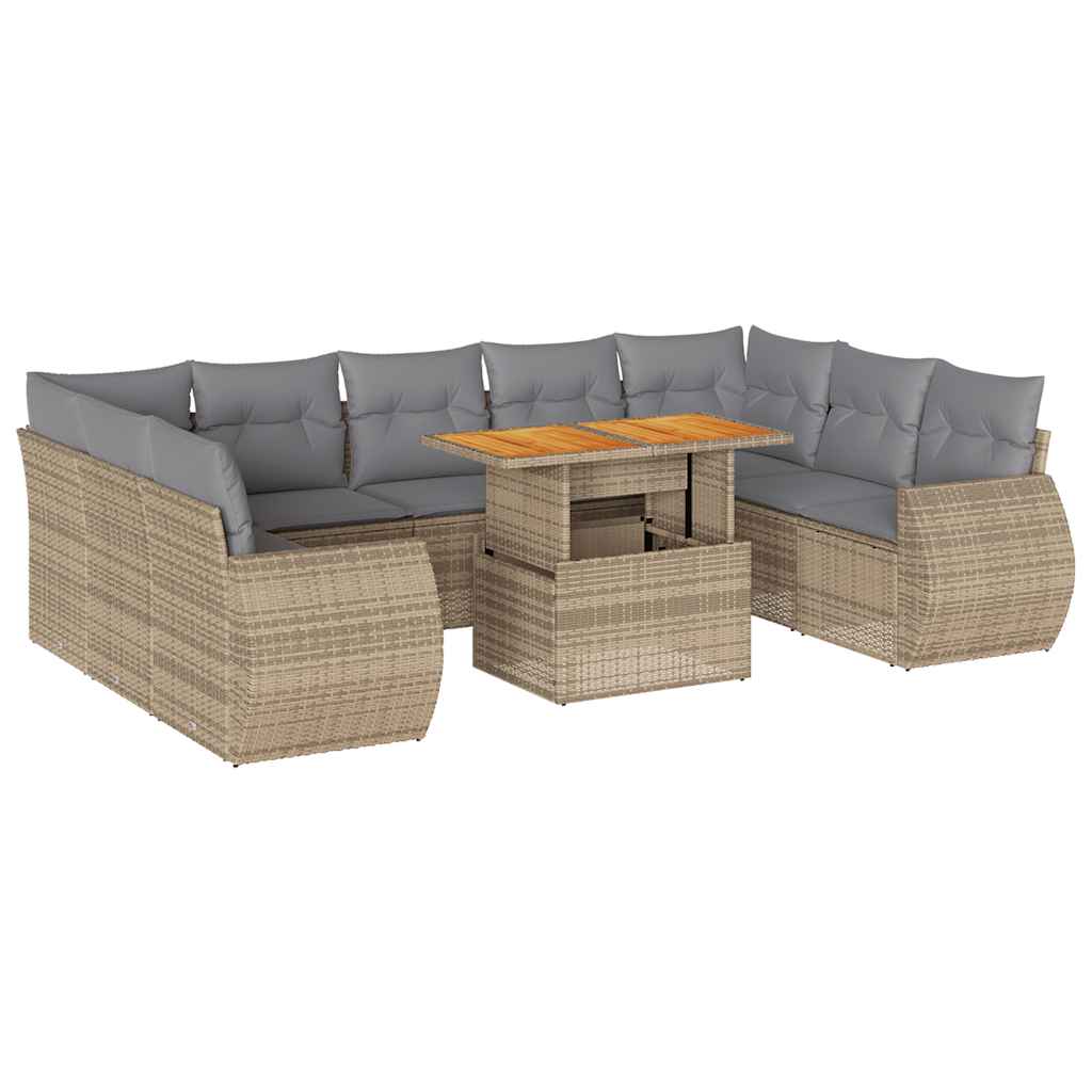 vidaXL Set Divano da Giardino 10 pz con Cuscini Beige in Polyrattan