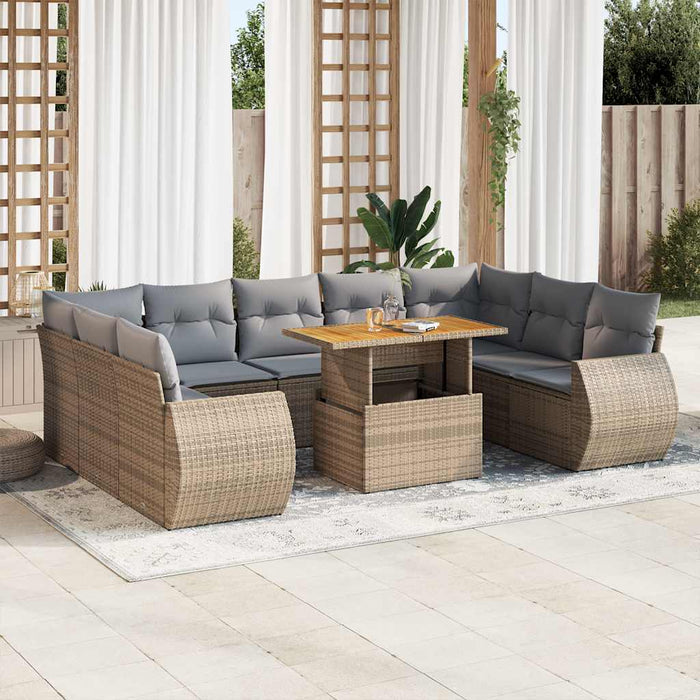 vidaXL Set Divano da Giardino 10 pz con Cuscini Beige in Polyrattan