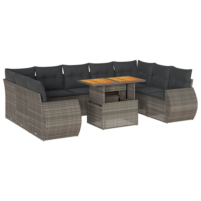 Set Divano da Giardino 10 pz con Cuscini Grigio in Polyrattan
