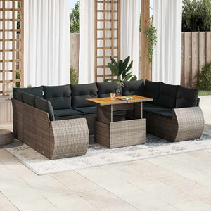 Set Divano da Giardino 10 pz con Cuscini Grigio in Polyrattan