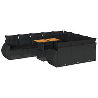 vidaXL Set Divani da Giardino 11 pz con Cuscini in Polyrattan Nero