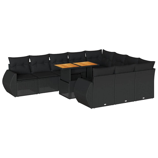 vidaXL Set Divani da Giardino 11 pz con Cuscini in Polyrattan Nero