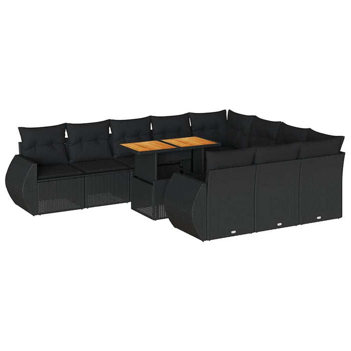 vidaXL Set Divani da Giardino 11 pz con Cuscini in Polyrattan Nero