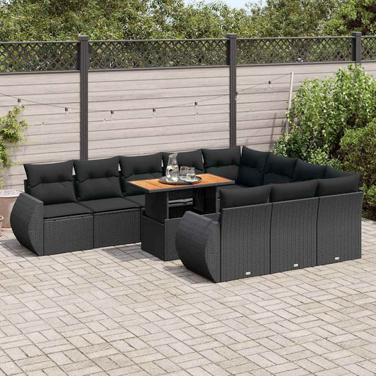 vidaXL Set Divani da Giardino 11 pz con Cuscini in Polyrattan Nero