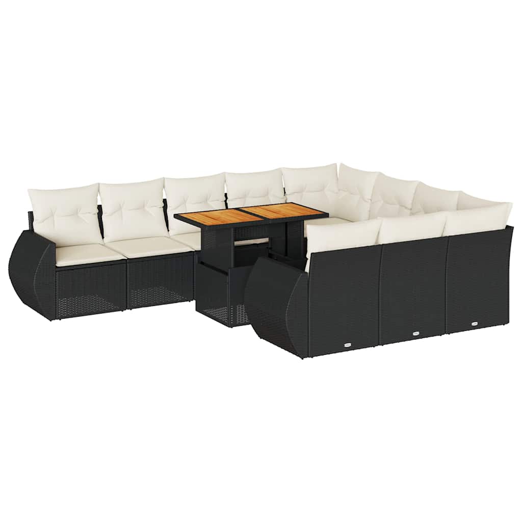 vidaXL Set Divani da Giardino 11 pz con Cuscini in Polyrattan Nero