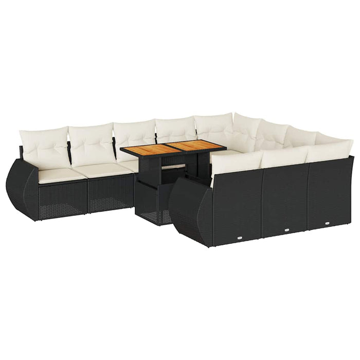 vidaXL Set Divani da Giardino 11 pz con Cuscini in Polyrattan Nero