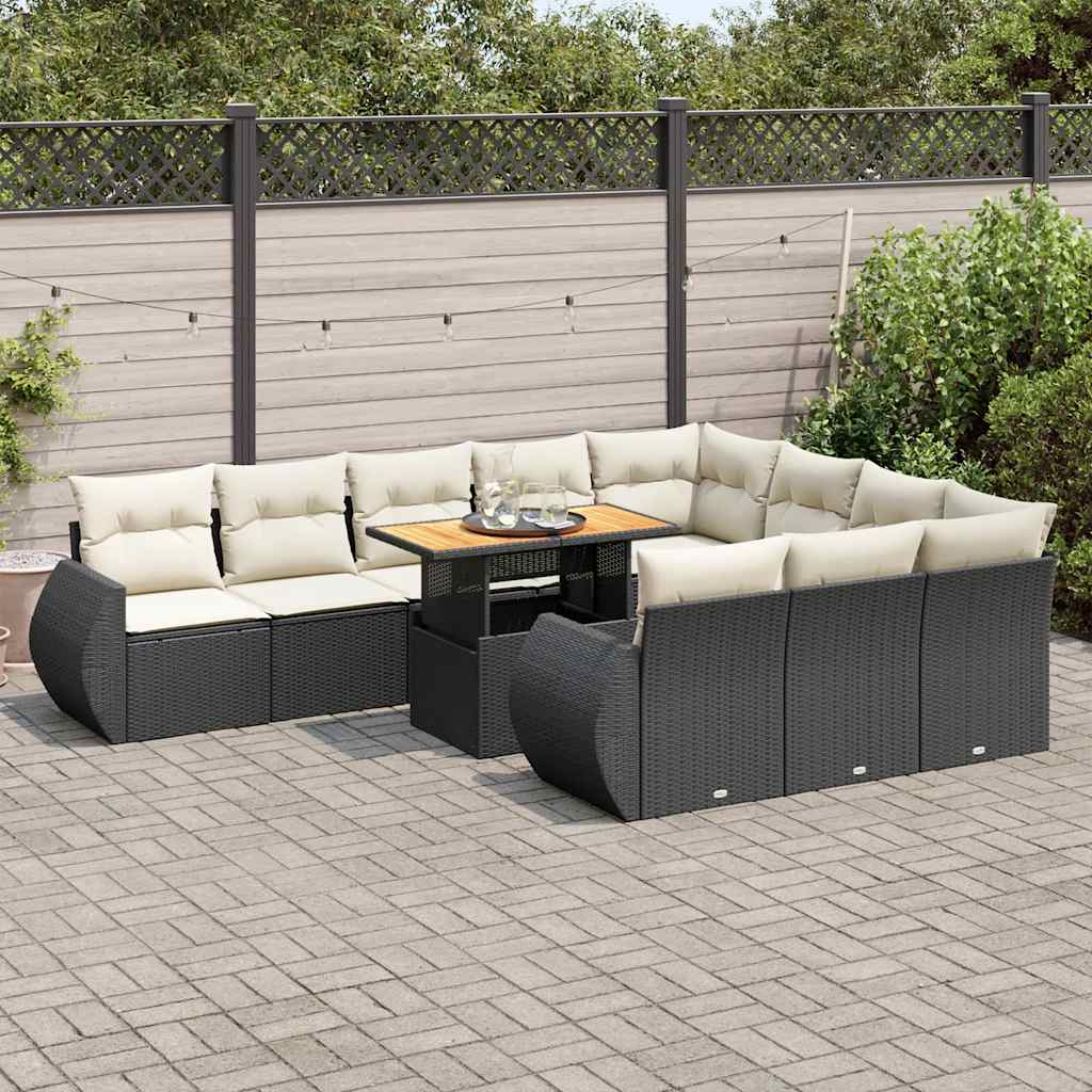 vidaXL Set Divani da Giardino 11 pz con Cuscini in Polyrattan Nero