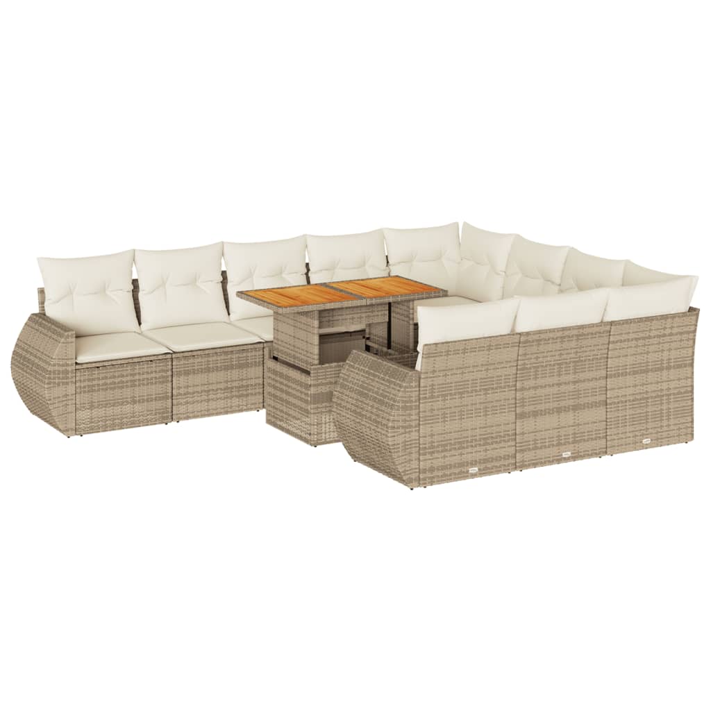 Set Divani da Giardino 11 pz con Cuscini Beige in Polyrattan 3327313
