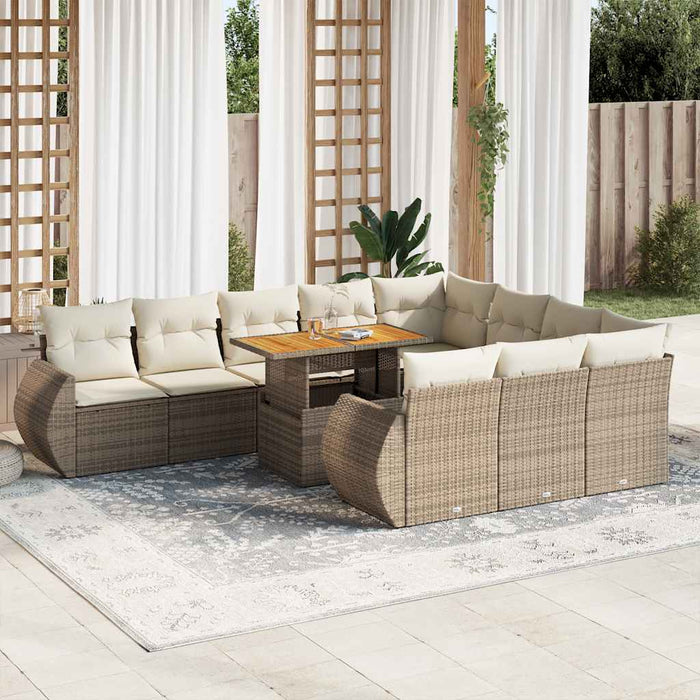 Set Divani da Giardino 11 pz con Cuscini Beige in Polyrattan 3327313