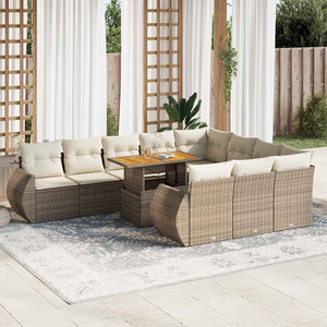 vidaXL Set Divani da Giardino 11 pz con Cuscini Beige in Polyrattan