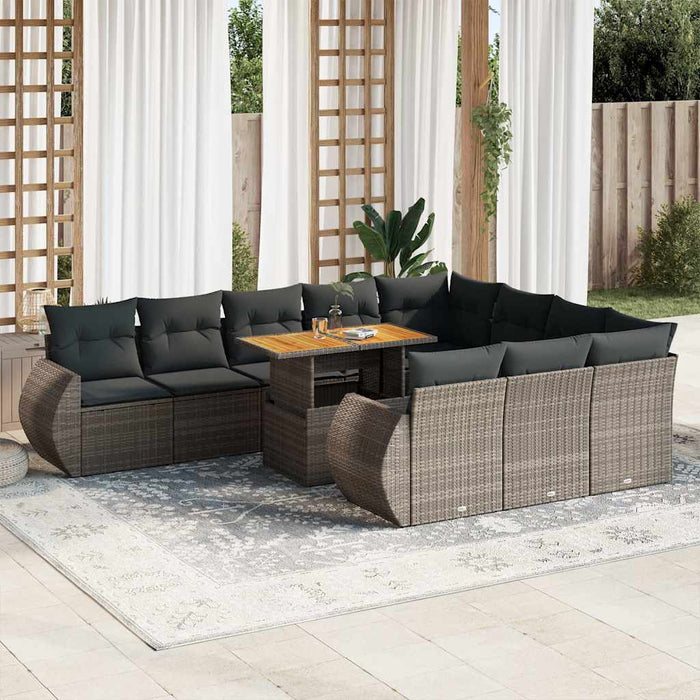 Set Divani da Giardino 11 pz con Cuscini in Polyrattan Grigio