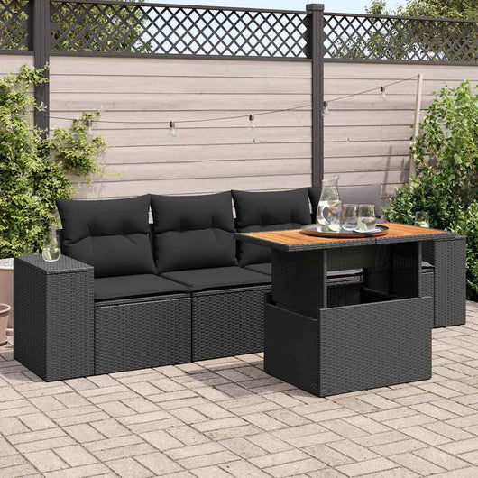 Set Divani da Giardino 5 pz con Cuscini in Polyrattan Nero