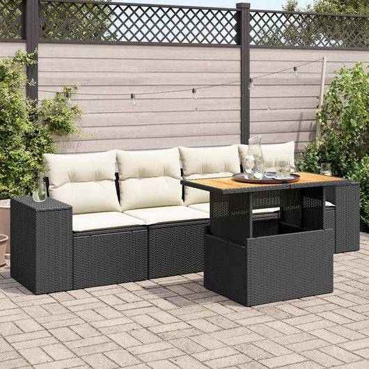 vidaXL Set Divani da Giardino 5 pz con Cuscini in Polyrattan Nero