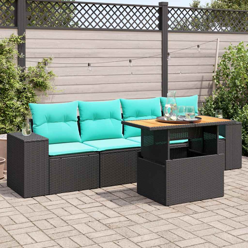Set Divani da Giardino 5 pz con Cuscini in Polyrattan Nero 3327319