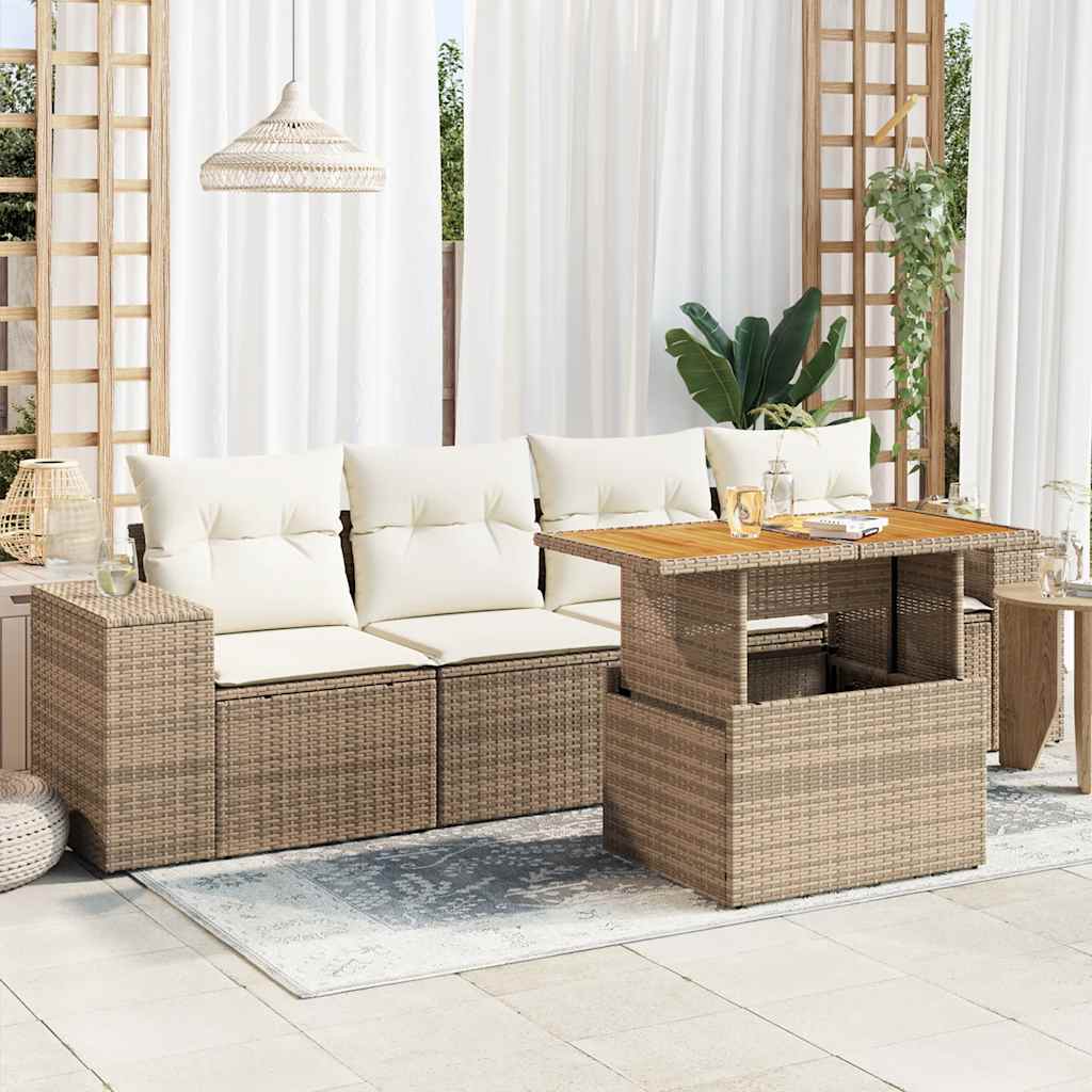Set Divano da Giardino 5 pz con Cuscini Beige in Polyrattan 3327320