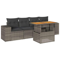 Set Divano da Giardino 5 pz con Cuscini Grigio in Polyrattan