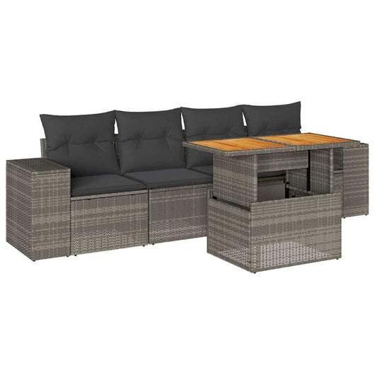 Set Divano da Giardino 5 pz con Cuscini Grigio in Polyrattan