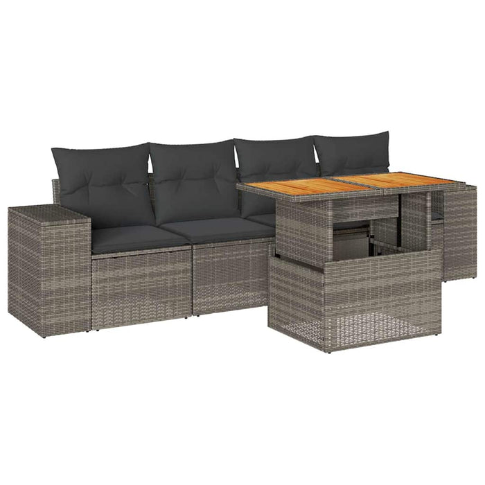 Set Divano da Giardino 5 pz con Cuscini Grigio in Polyrattan