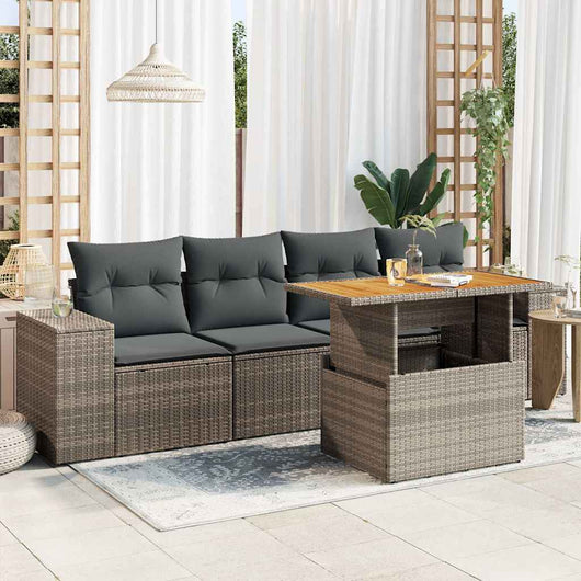 Set Divano da Giardino 5 pz con Cuscini Grigio in Polyrattan