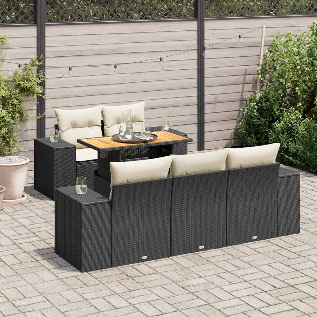 vidaXL Set Divano da Giardino 6 pz con Cuscini Nero in Polyrattan