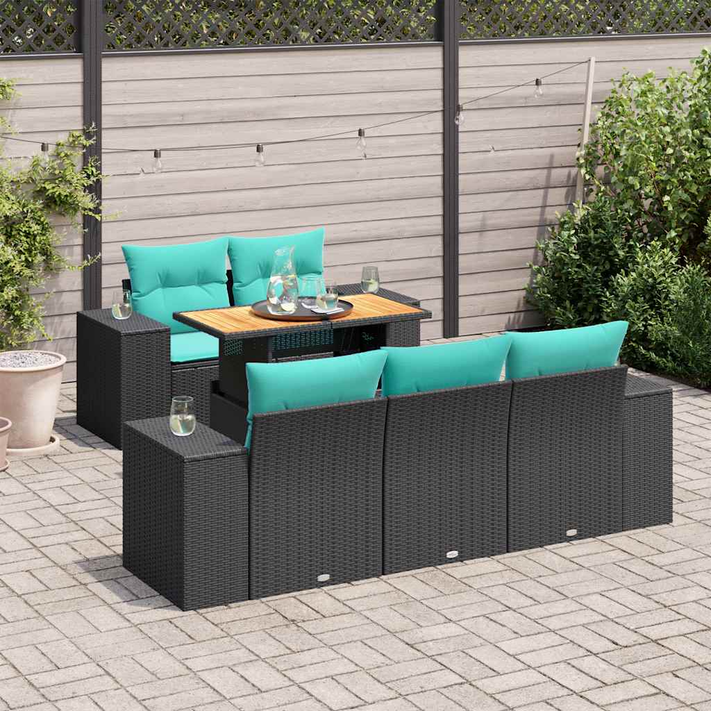 Set Divano da Giardino 6 pz con Cuscini Nero in Polyrattan 3327326