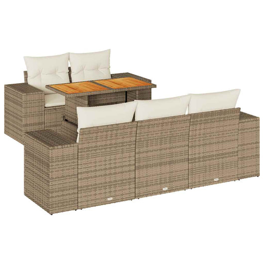 Set Divano da Giardino 6 pz con Cuscini Beige in Polyrattan 3327327