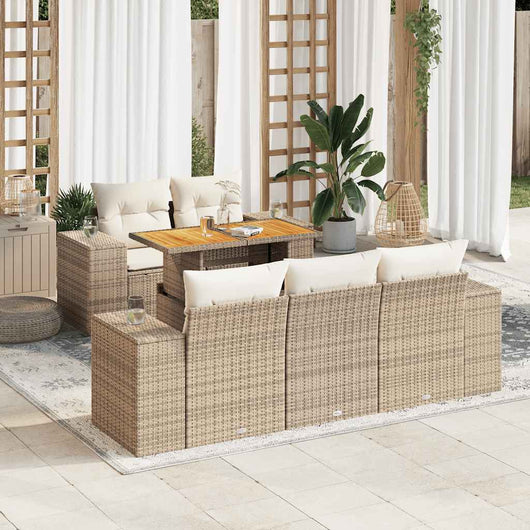 vidaXL Set Divano da Giardino 6 pz con Cuscini Beige in Polyrattan