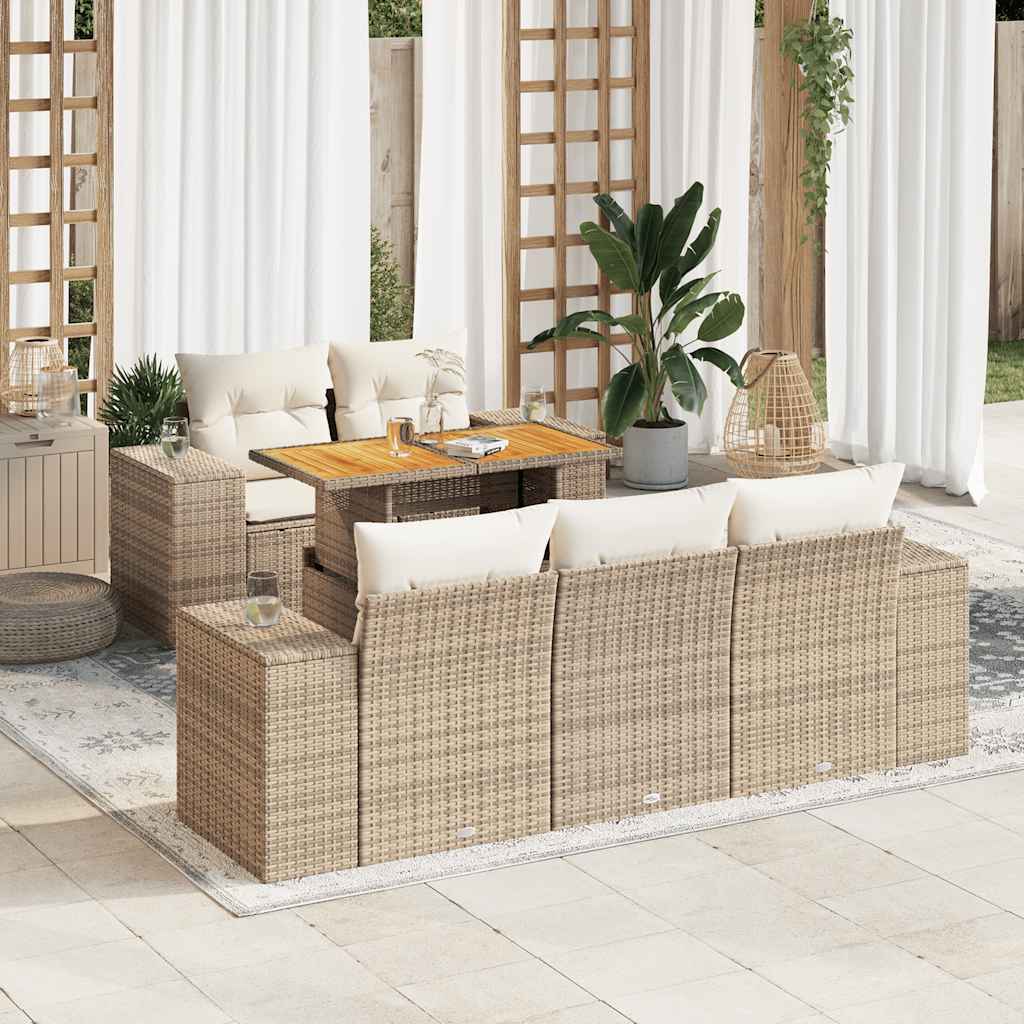 Set Divano da Giardino 6 pz con Cuscini Beige in Polyrattan 3327327