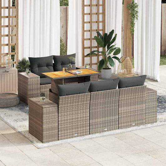 Set Divano da Giardino 6 pz con Cuscini Grigio in Polyrattan