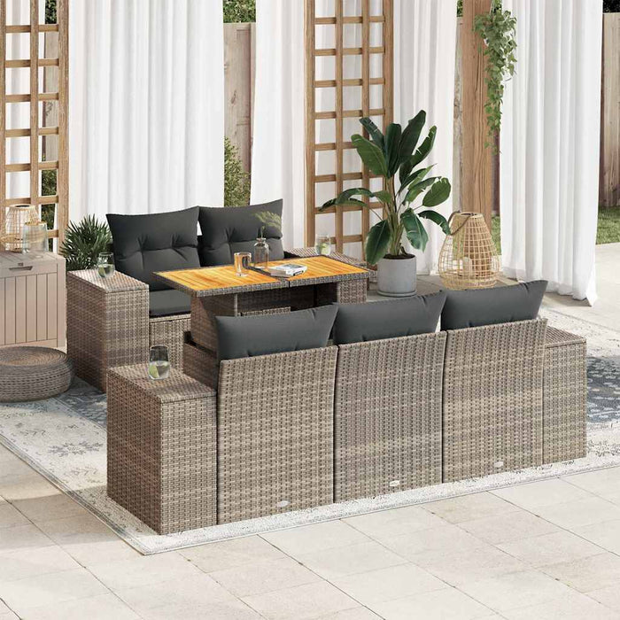Set Divano da Giardino 6 pz con Cuscini Grigio in Polyrattan