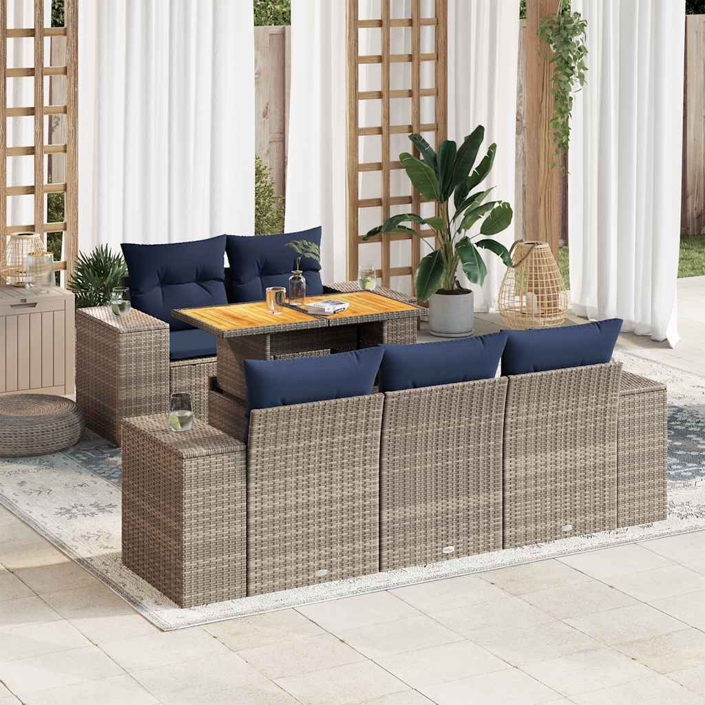 vidaXL Set Divano da Giardino 6 pz con Cuscini Grigio in Polyrattan