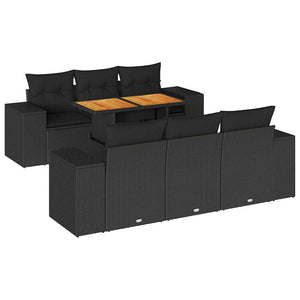 vidaXL Set Divani da Giardino con Cuscini 7pz Nero Polyrattan
