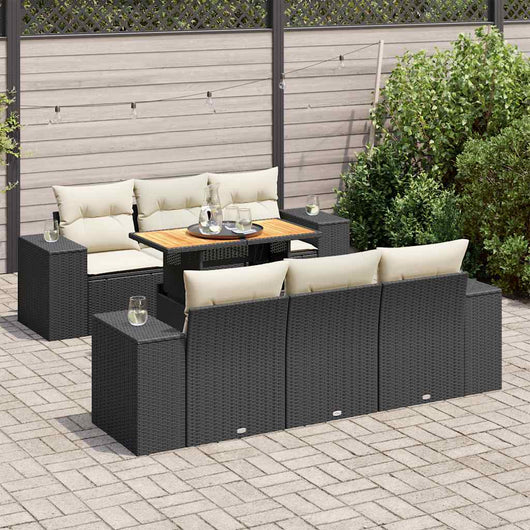 vidaXL Set Divani da Giardino con Cuscini 7pz Nero Polyrattan