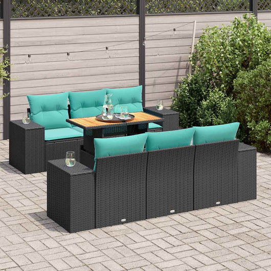 Set Divani da Giardino con Cuscini 7pz Nero Polyrattan 3327333
