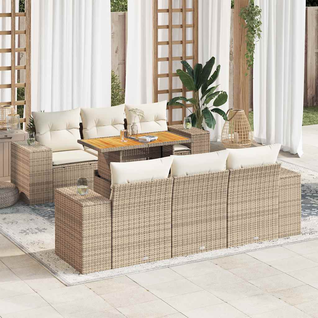 Set Divani da Giardino 7 pz con Cuscini Beige in Polyrattan 3327334
