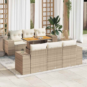 Set Divani da Giardino 7 pz con Cuscini Beige in Polyrattan 3327334