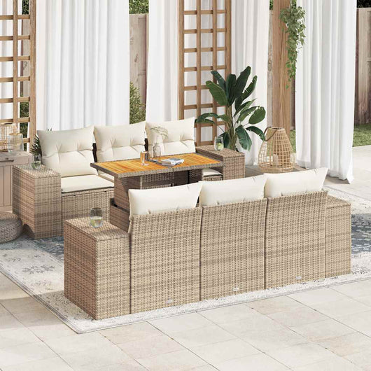 Set Divani da Giardino 7 pz con Cuscini Beige in Polyrattan 3327334