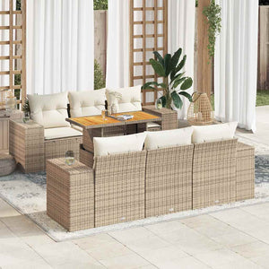 Set Divani da Giardino 7 pz con Cuscini Beige in Polyrattan
