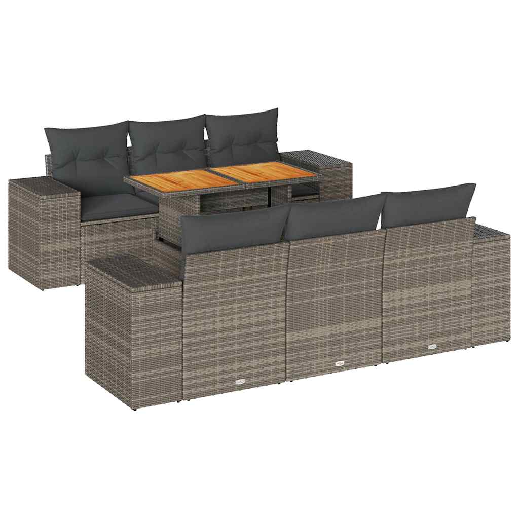 Set Divani da Giardino 7 pz con Cuscini Grigio in Polyrattan