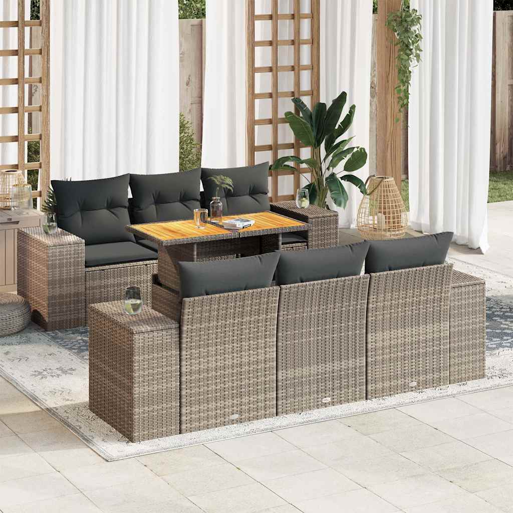 Set Divani da Giardino 7 pz con Cuscini Grigio in Polyrattan