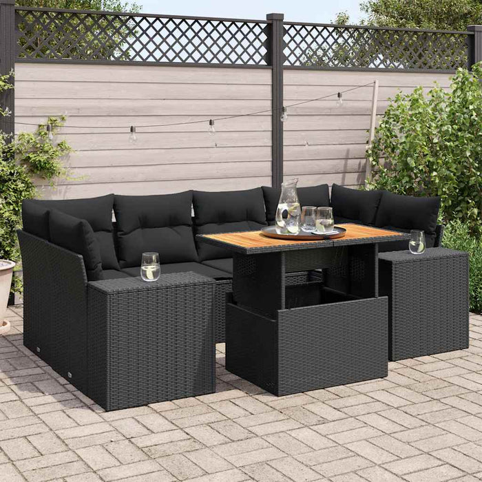vidaXL Set Divani da Giardino con Cuscini 7pz Nero Polyrattan