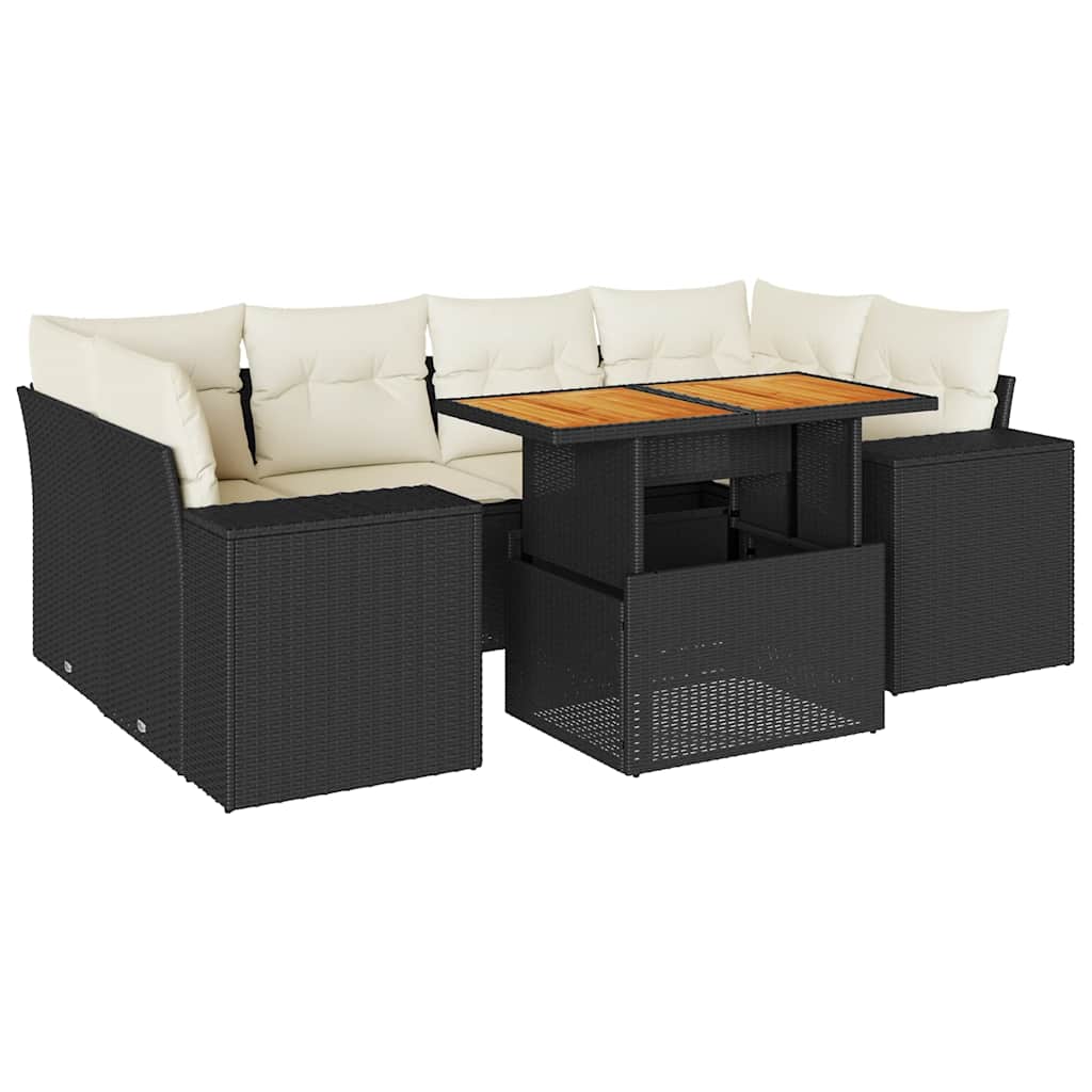 vidaXL Set Divani da Giardino con Cuscini 7pz Nero Polyrattan