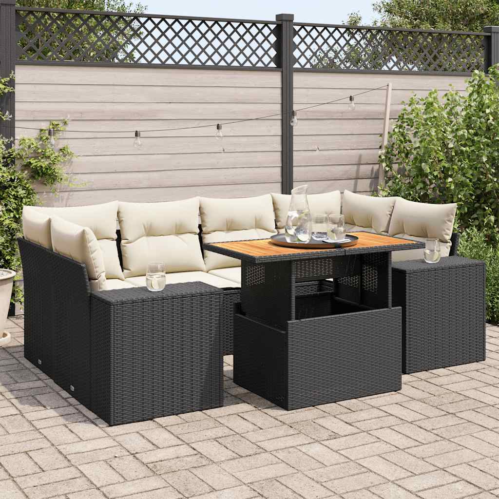 vidaXL Set Divani da Giardino con Cuscini 7pz Nero Polyrattan
