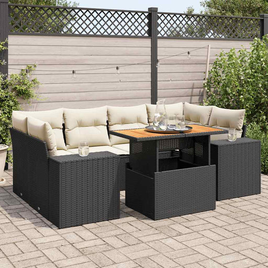 vidaXL Set Divani da Giardino con Cuscini 7pz Nero Polyrattan