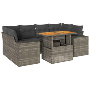 Set Divani da Giardino 7 pz con Cuscini Grigio in Polyrattan