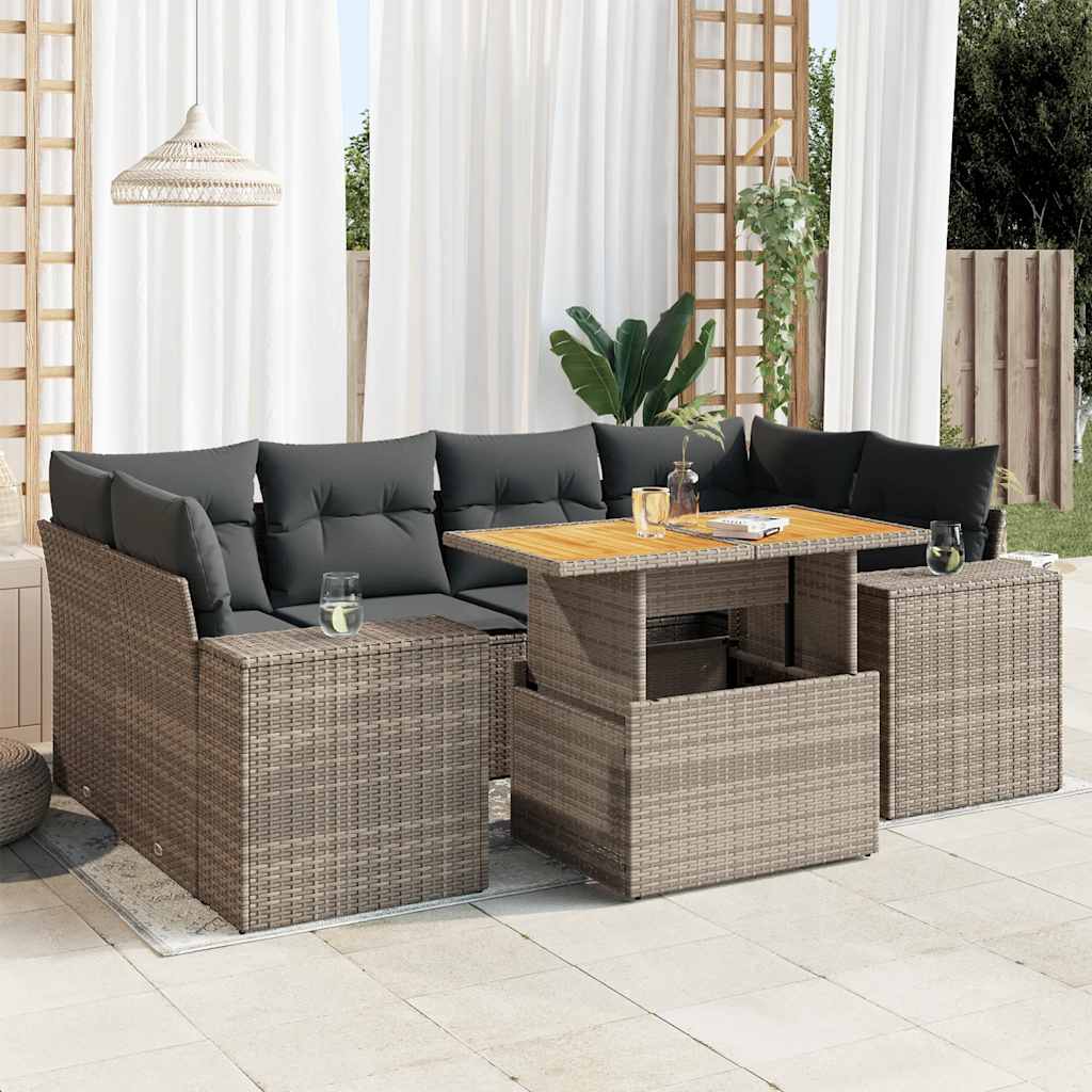 Set Divani da Giardino 7 pz con Cuscini Grigio in Polyrattan